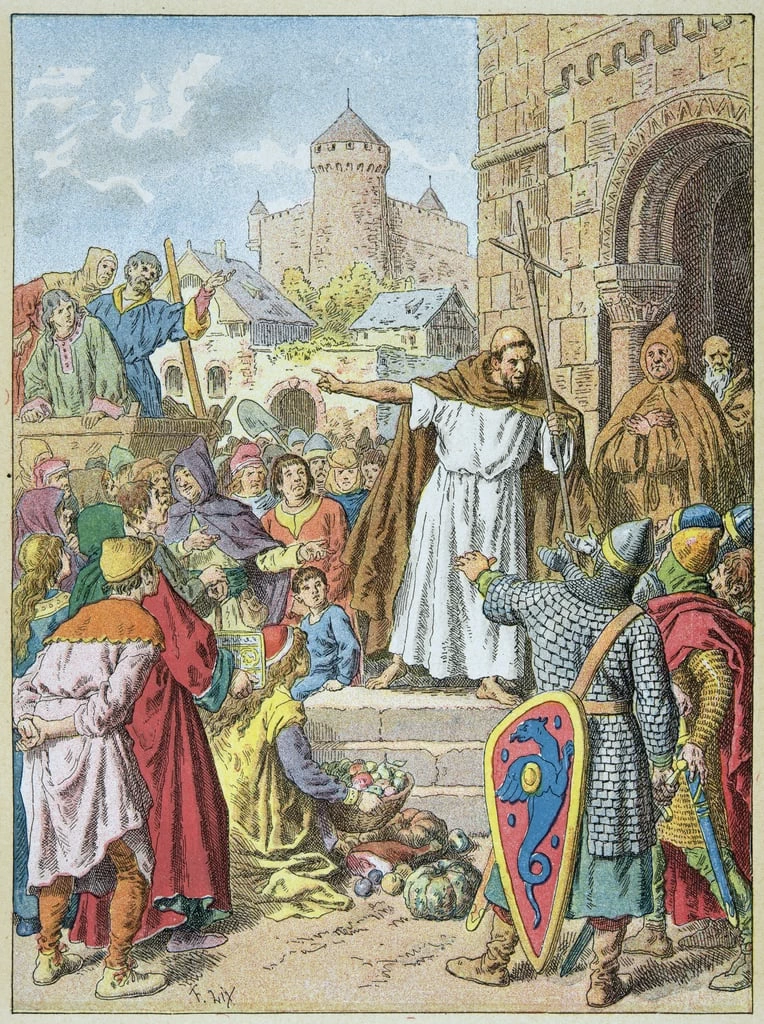 Frederic Theodore Lix - Pierre l'Ermite che elogia la crociata nel 1095 al Consiglio di Clermont davanti al popolo e ai cavalieri